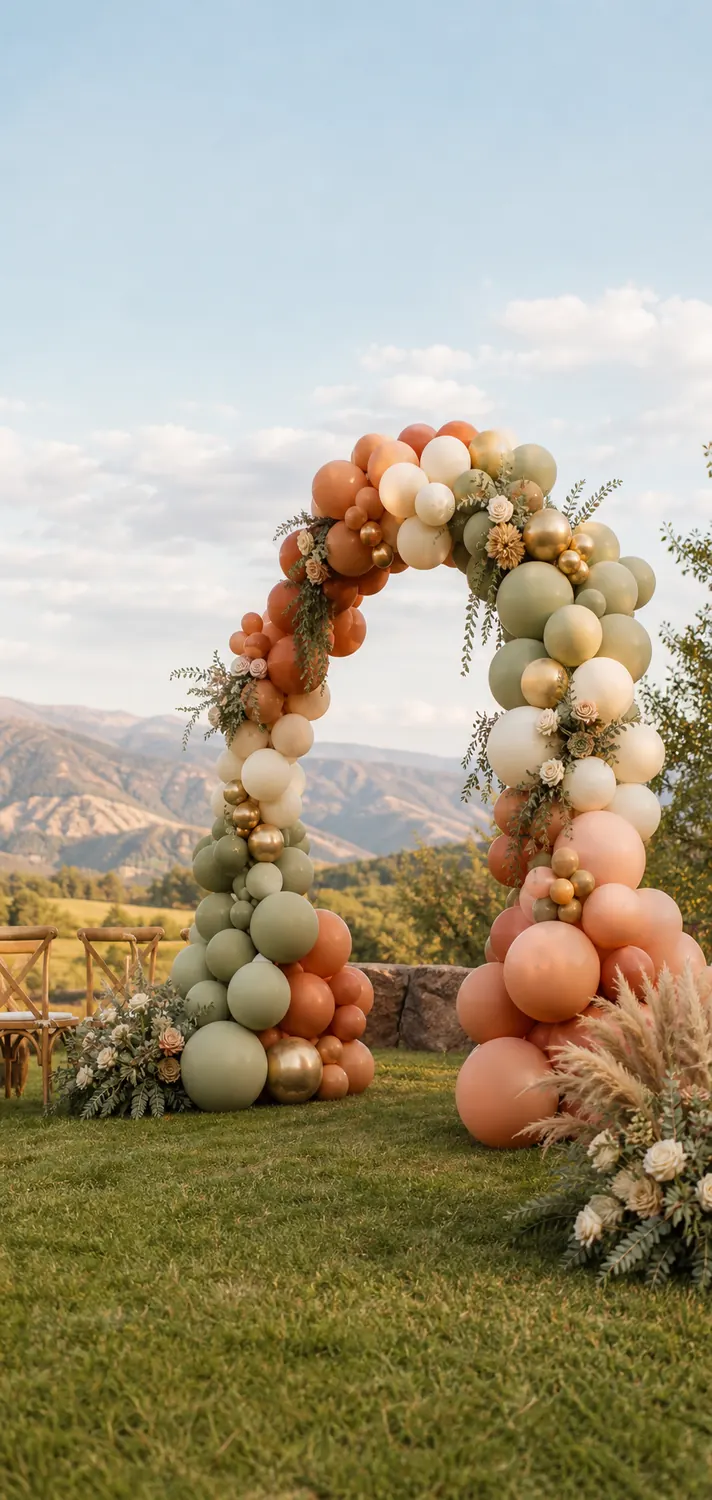 Mountain wedding balloon arch